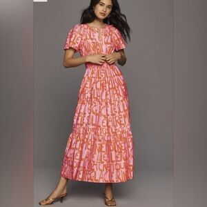 Anthropologie The Somerset Maxi Dress in Pink French Writing Print